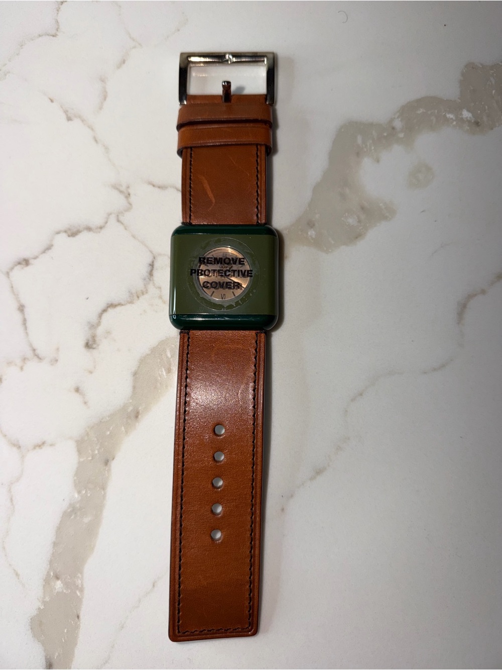 Prada Brown Leather Watch Strap with Green Protective Case